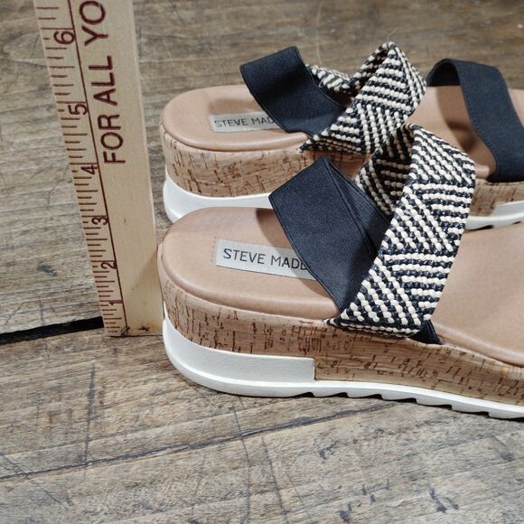 Steve Madden Sz 7.5M Sandals Kabel Cork Shoes Wide Straps Ankle Wedge - Picture 6 of 8